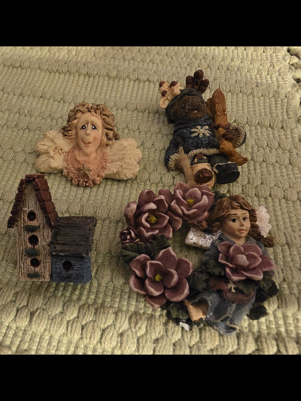 Boyds Bears floral angel and girl brooches in pink, purple, blue and brown